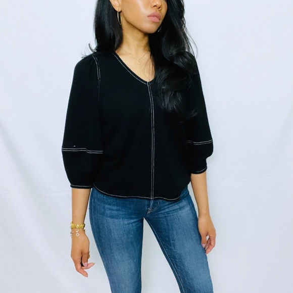 Current Air | Black Puff Sleeve Peasant Top Anthro - Picture 7 of 8